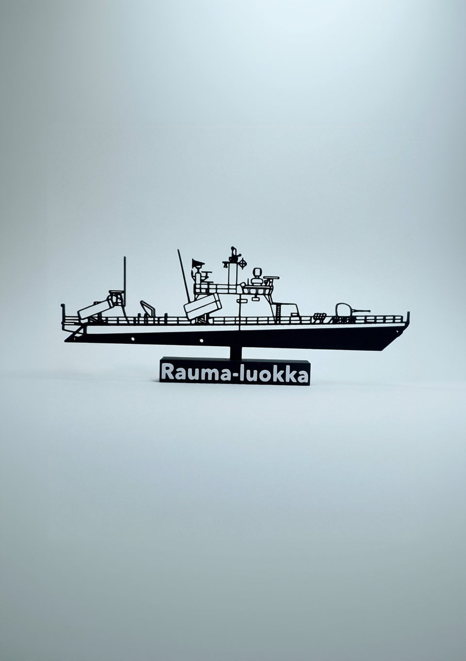 Black silhouette 3dprint of a rauma class finnish warship