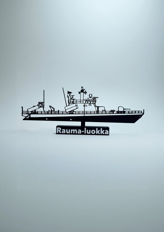 Black silhouette 3dprint of a rauma class finnish warship
