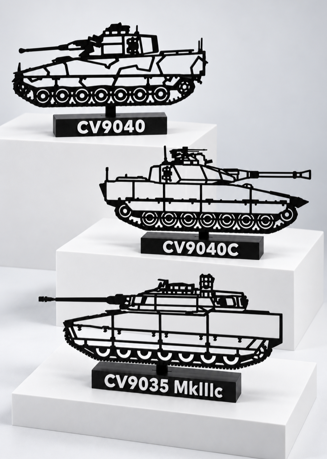 CV90 Bundle Pack with three distinct silhouettes and labelled bases, closer studio digital preview.