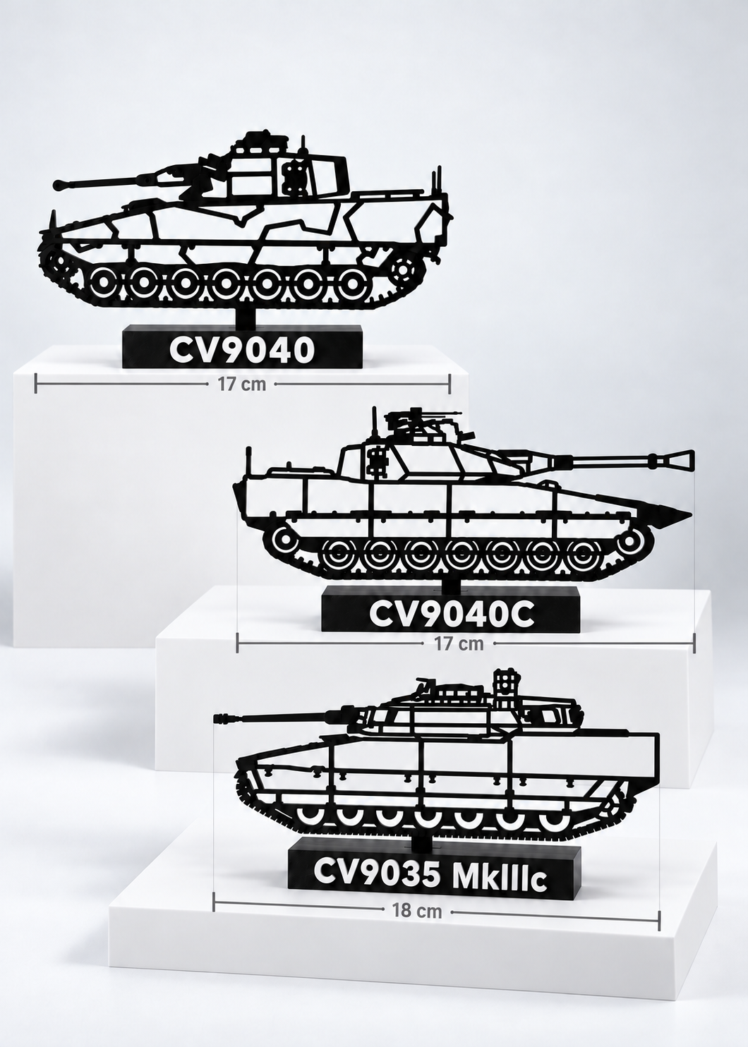 CV90 Bundle Pack individual approximate widths: CV9040A 17 cm, CV9040C 17 cm and CV9035 MkIII C 18 cm; digital preview.
