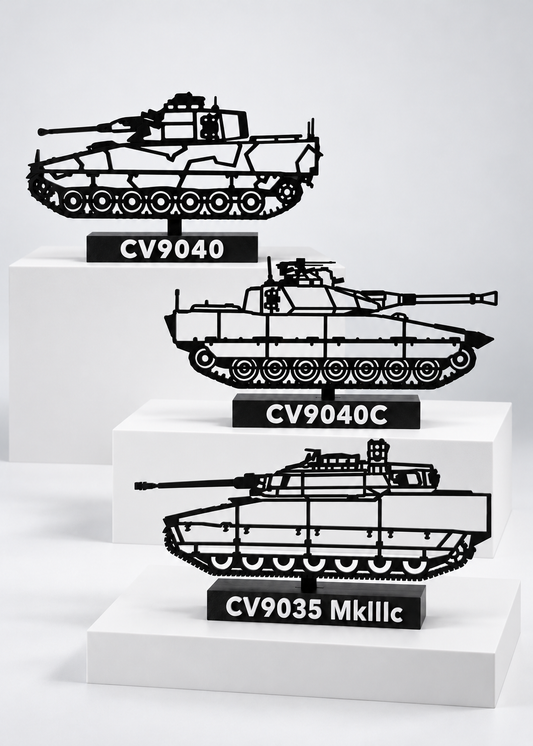 CV90 Bundle Pack: CV9040A, reinforced CV9040C and reinforced CV9035 MkIII C with their original labelled bases; studio digital preview.