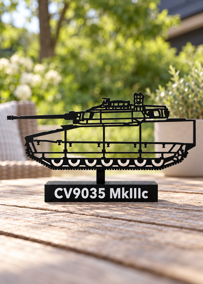 Updated CV9035 MkIII C silhouette on an outdoor wooden table, digital lifestyle preview.
