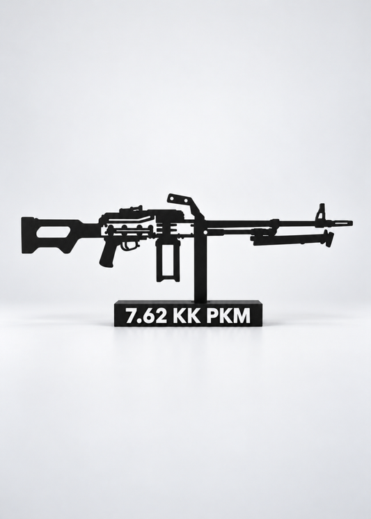 Digital preview of the updated 7.62 KK PKM Hilbert silhouette display model, front studio view.