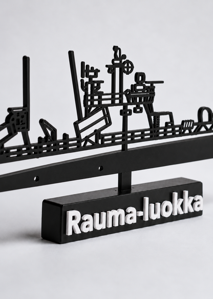 Rauma-luokka V2 close studio digital preview of open mast details and original raised base lettering.
