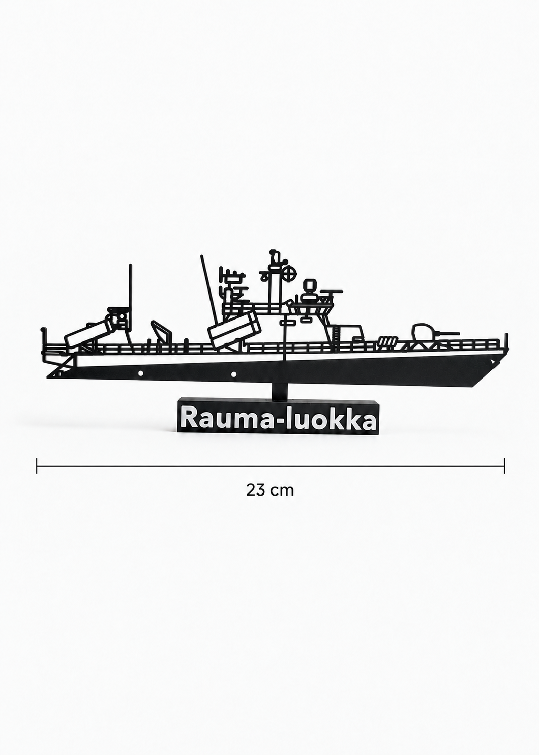 Rauma-luokka updated silhouette with 23 cm approximate width guide, digital preview.