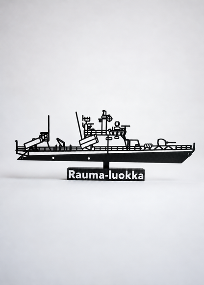 Rauma-luokka reinforced V2 flat silhouette with original display base, studio digital preview.