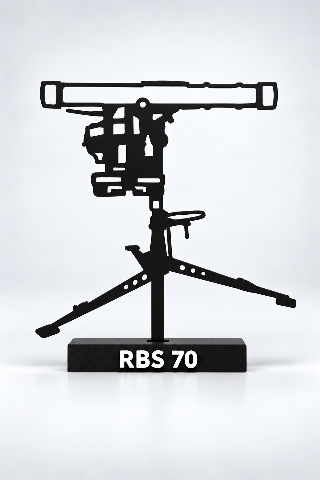 Digital preview of RBS 70 silhouette display model, front view, showing the recessed mounting slot and concealed T-head.