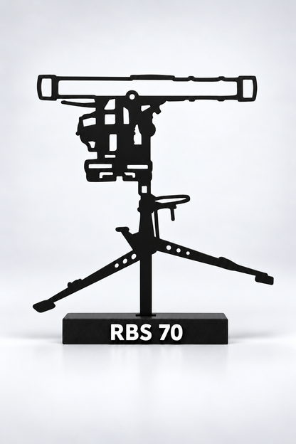 Digital preview of RBS 70 silhouette display model, front view, showing the recessed mounting slot and concealed T-head.
