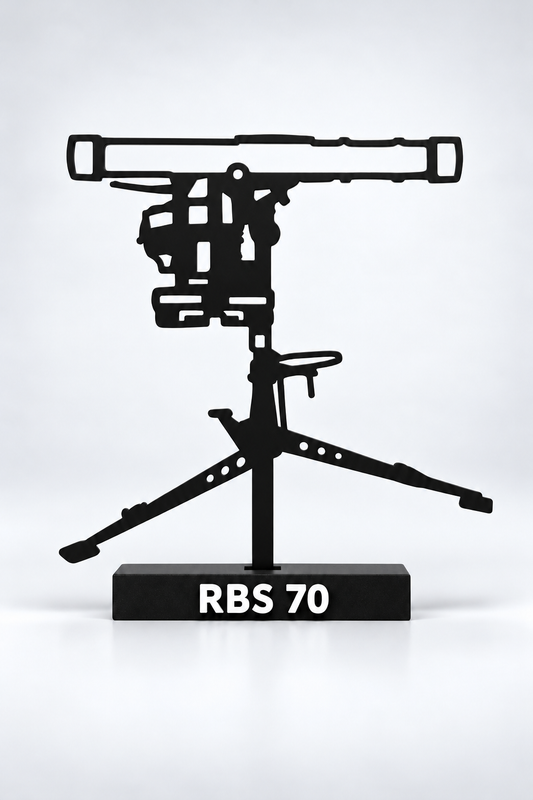 Digital preview of RBS 70 silhouette display model, front view, showing the recessed mounting slot and concealed T-head.
