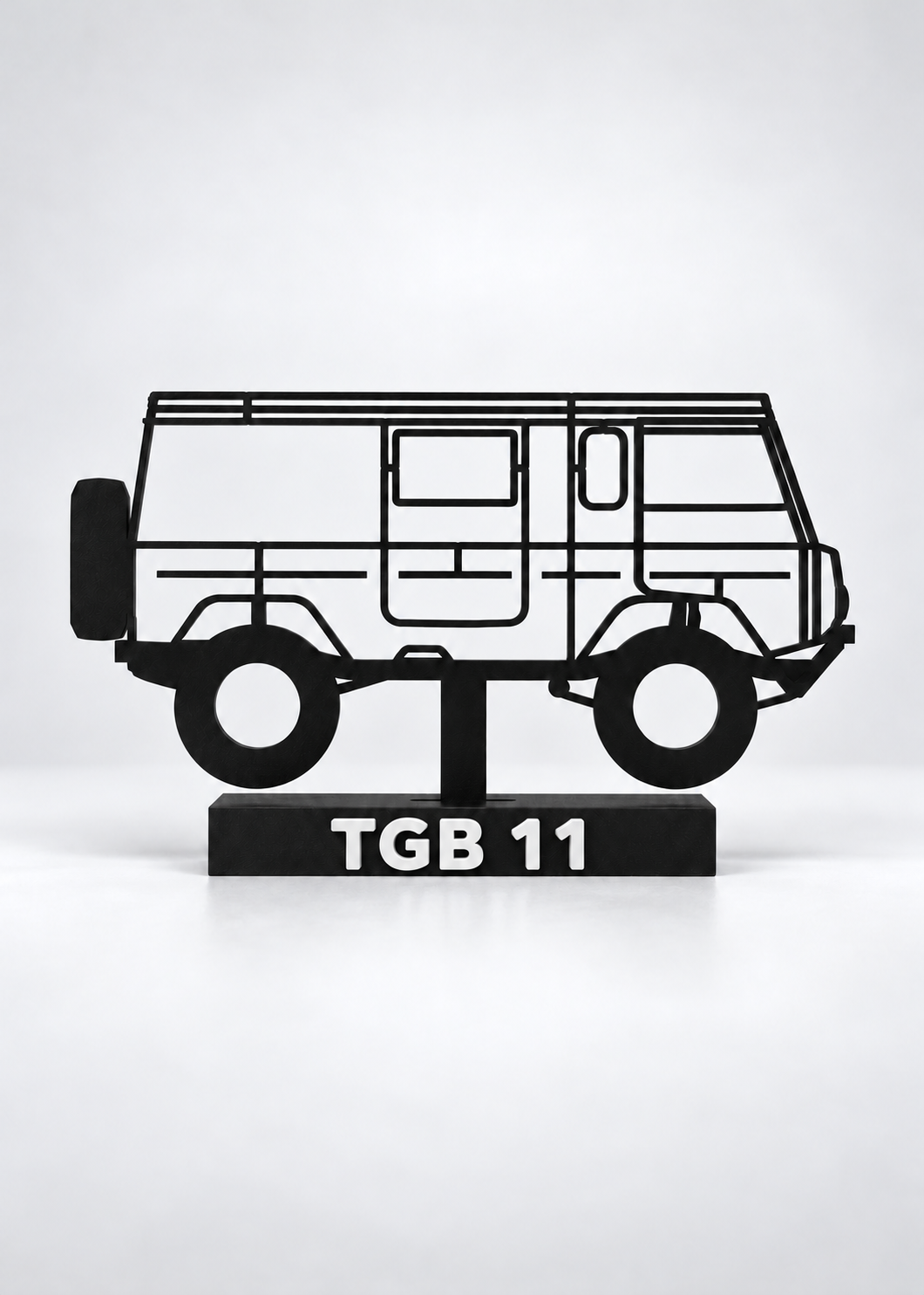 Digital preview of the updated TGB 11 Hilbert silhouette display model, front studio view.