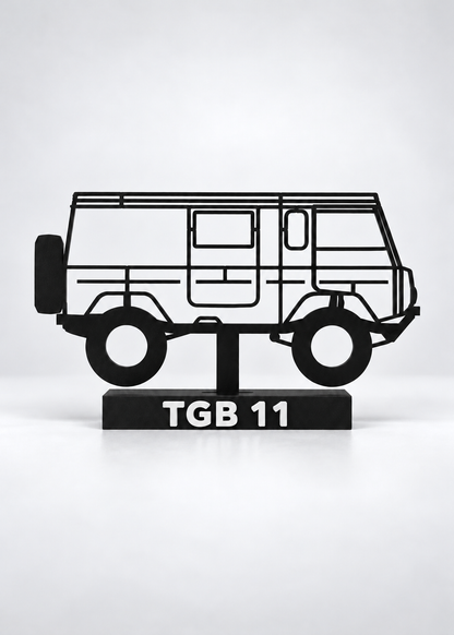 Digital preview of the updated TGB 11 Hilbert silhouette display model, front studio view.