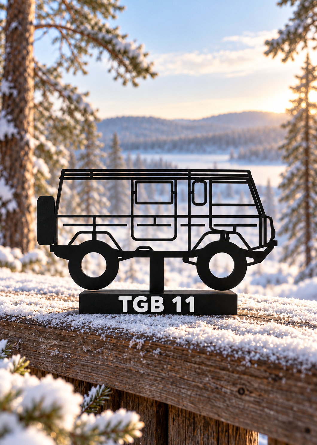 Digital preview of the updated TGB 11 Hilbert silhouette display model, Nordic winter outdoor lifestyle.